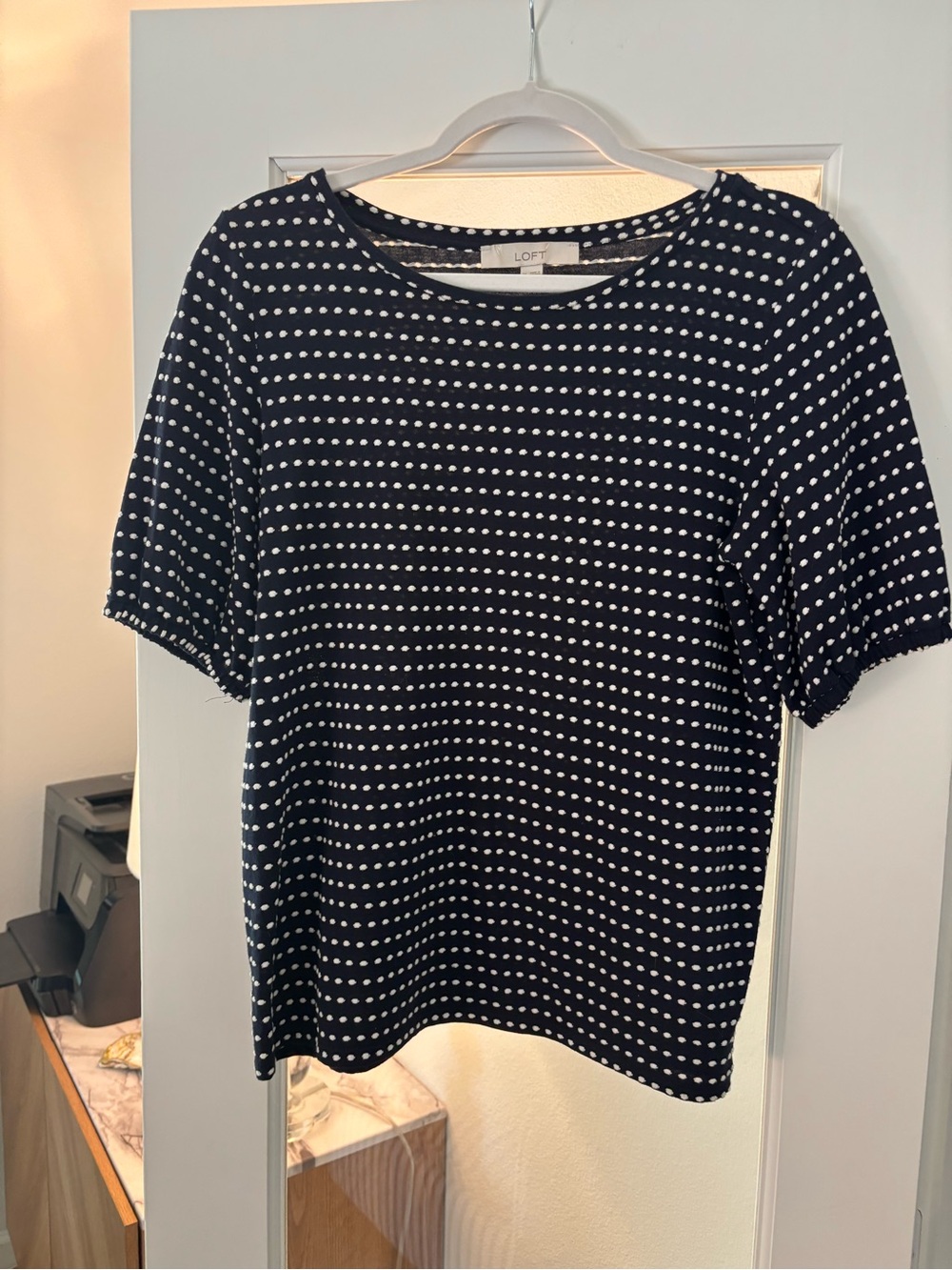 LOFT Navy and White Polka Dot Short Sleeve Tee